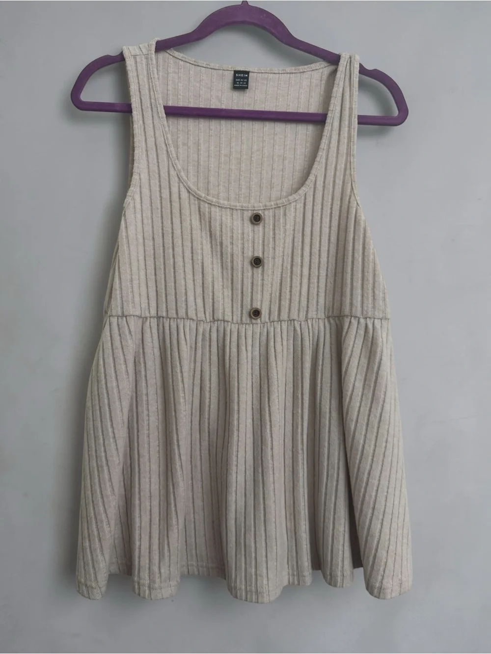 SHEIN Cream Ribbed Button Front Swing Tank - Picture 2 of 7